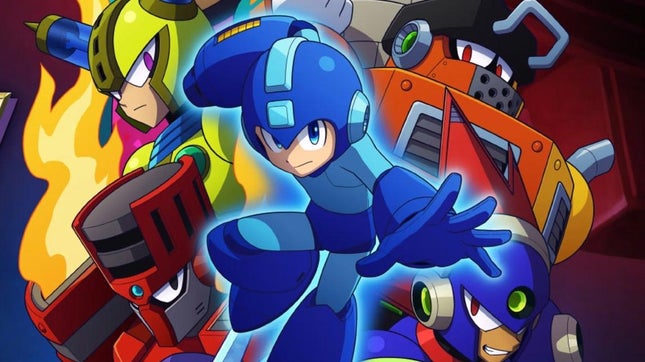 Kunst zeigt die Charaktere von Mega Man 11. 